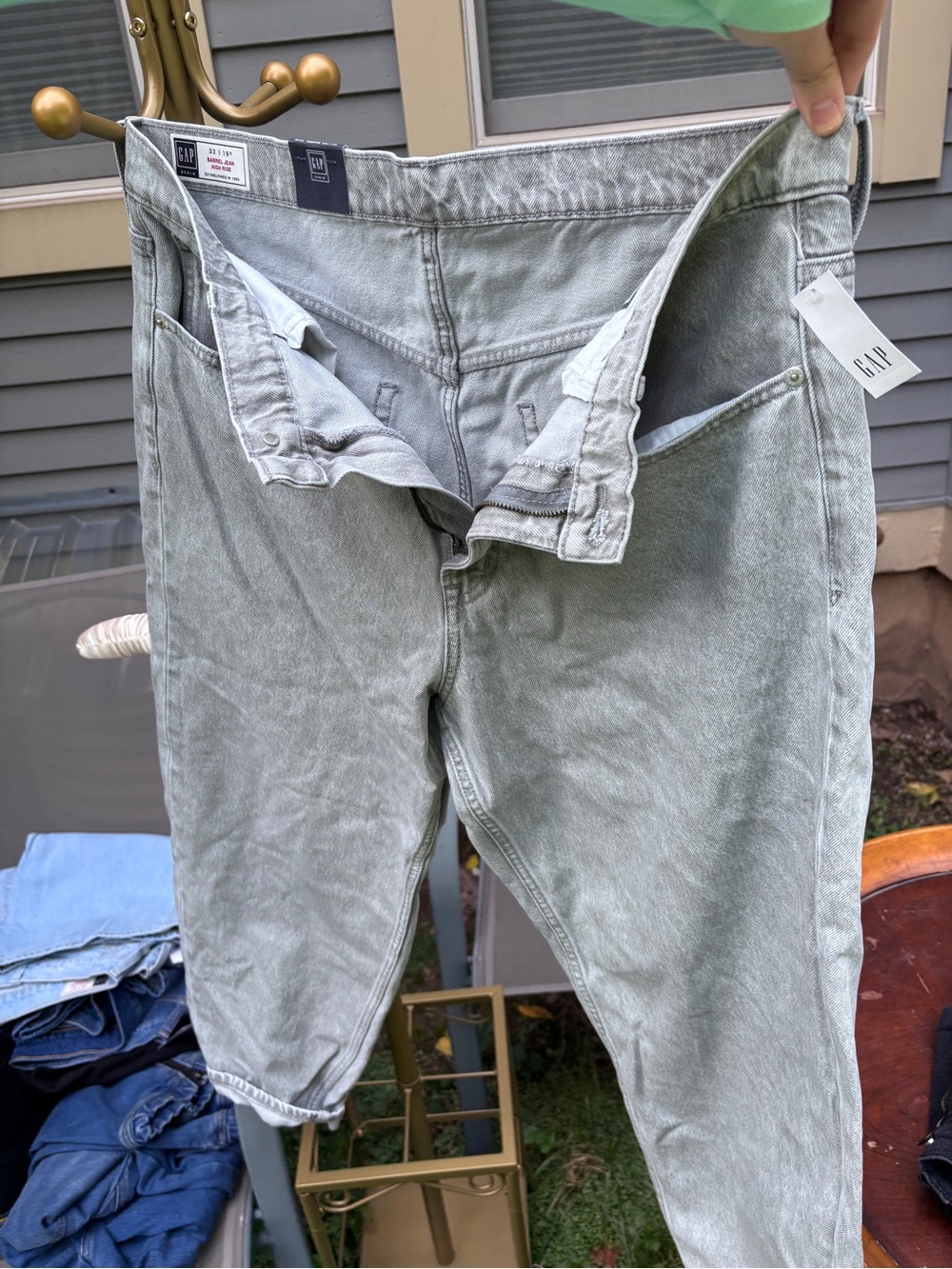GAP Women’s acid wash gray high waist barrel jeans